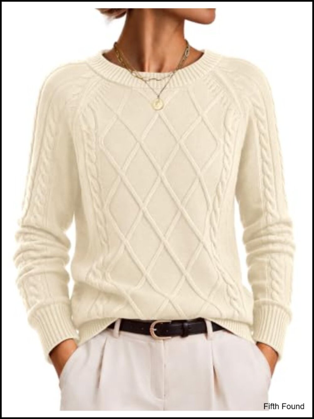 Cable Knit Sweater Crew Neck Long Sleeve Pullover Fall Winter